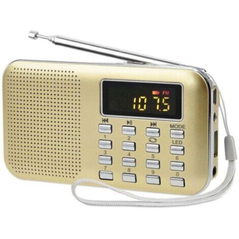 Poste Radio Portable, Radio FM AM Piles et Secteur, MP3, Enceinte, Support TF Card/USB, Torch, Convient (Doré)