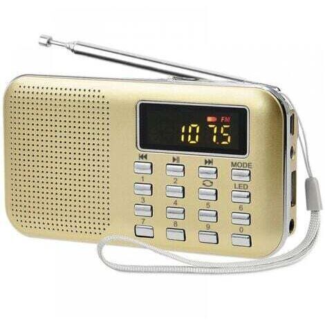 Poste Radio Portable, Radio FM AM Piles et Secteur, MP3, Enceinte, Support TF Card/USB, Torch, Convient (Doré)