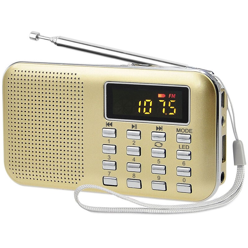 Poste Radio Portable, Radio fm am Piles et Secteur, MP3, Enceinte, Support tf Card/USB, Torch, Convient (Doré)