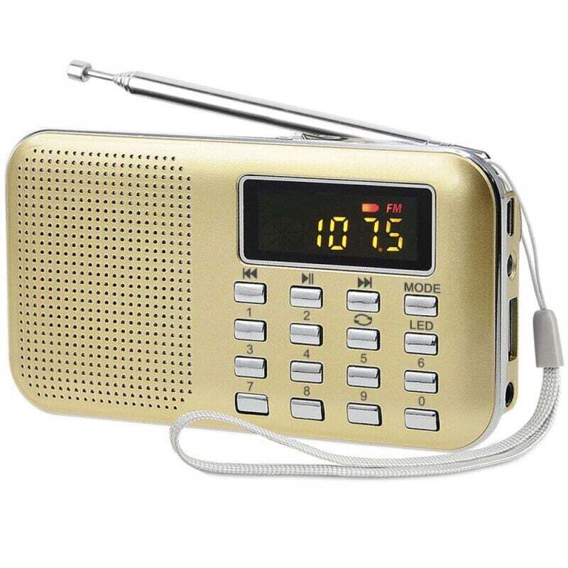 Poste Radio Portable, Radio FM AM Piles et Secteur, MP3, Enceinte, Support TF Card/USB, Torch, Convient (Doré)