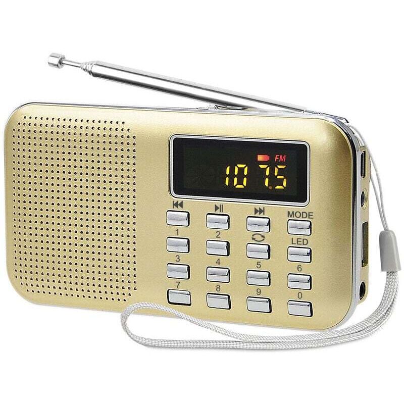 Poste Radio Portable, Radio FM AM Piles et Secteur, MP3, Enceinte, Support TF Card/USB, Torch, Convient (Doré)