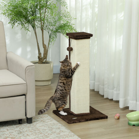 Poste Rascador para Gatos Altura 81 cm Rascador para Gatos con Poste de Sisal y Bola Colgante 41x41x81 cm Marrón