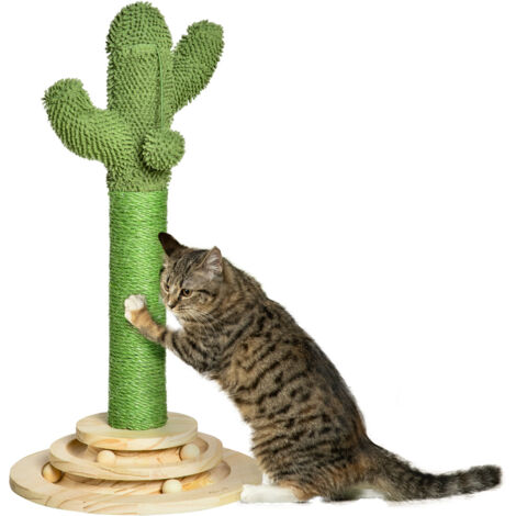 Poste Rascador para Gatos Sisal Pequeño Árbol Rascador para Gatos con Pelota Colgante y Base de Juguete de 3 Capas con Bola de Madera 32x32x60 cm