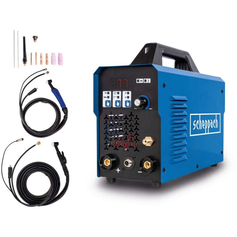 Scheppach - Poste à souder digital WIG2000Multi - Multi procédés tig mma E-Hand - 15/200A - amps 230V Masque, Eletrodes et Buses incluses