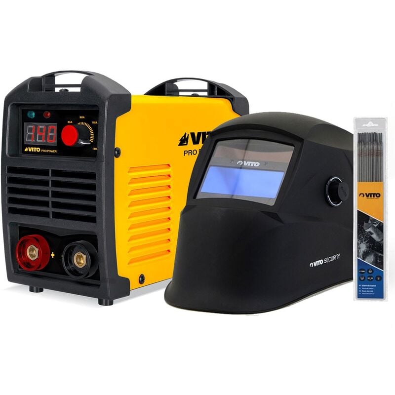 Poste à souder mma inverter 140 Ampères + Cagoule lcd 9/13 + Lot 12 électrodes Acier ø 2.5mm Soudure Acier, Inox Fonte Vito