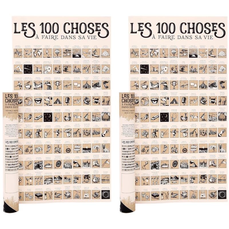 SIL - Poster à gratter Les 100 choses à faire dans sa vie (Lot de 2)