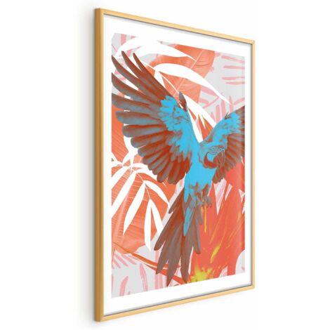Póster - Alas exóticas - Loro entre patrones abstractos de hojas