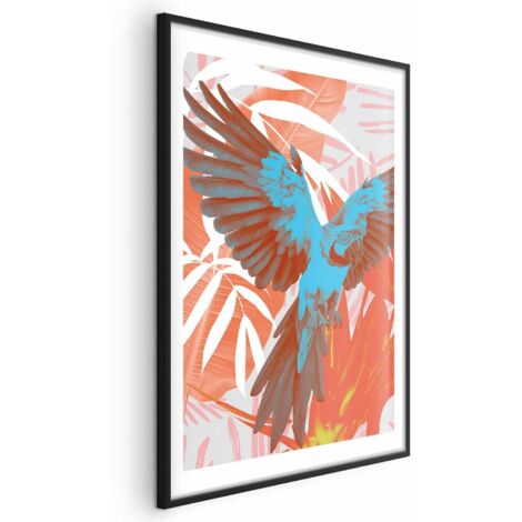Póster - Alas exóticas - Loro entre patrones abstractos de hojas