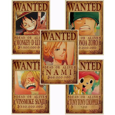 Poster Anime, One Piece Wanted Posters 51,5 cm × 35,5 cm Grande,Poster Manga Poster Vintage Papier Kraft - Enroulé dans un carton solide，Guazhuni