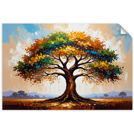 Poster autocollant Arbre de vie coloré dans le paysage 130x90