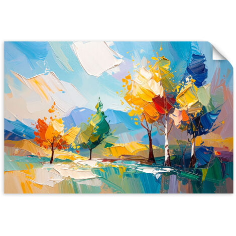 Poster autocollant Paysage coloré Arbres Forêt Imitation peinture à l'huile 120x80