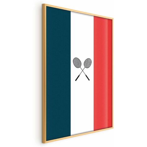 Póster: Banderas francesas y raquetas de bádminton negras.