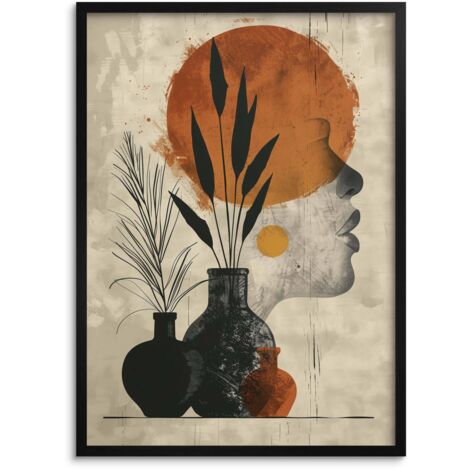 Póster beige con imagen de arte de pared moderno, gráfico para oficina, sala de estar, mujer