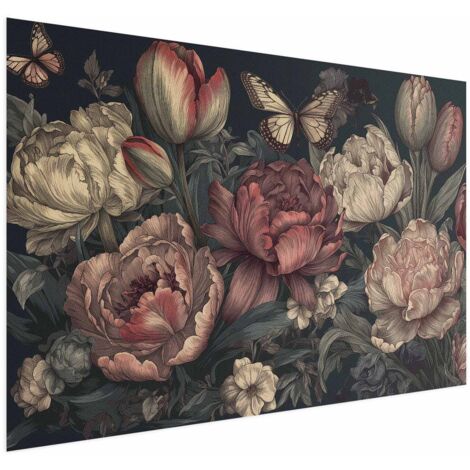 Poster – Blumen auf türkisfarbenem Hintergrund