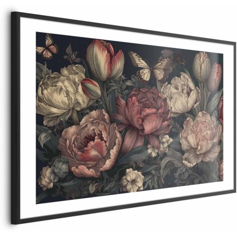 Poster – Blumen auf türkisfarbenem Hintergrund