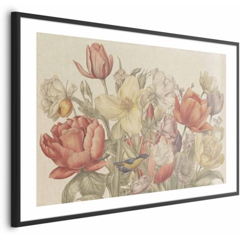 Poster – Blumenstrauß auf cremefarbenem Hintergrund