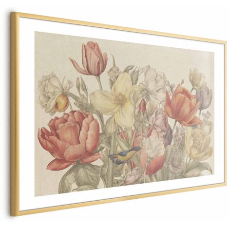 Poster – Blumenstrauß auf cremefarbenem Hintergrund