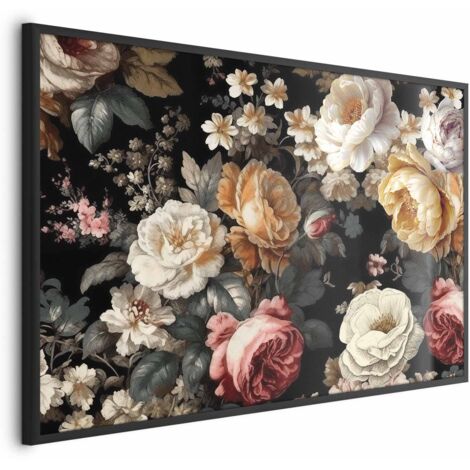 Poster – Bunte Blumen auf schwarzem Hintergrund