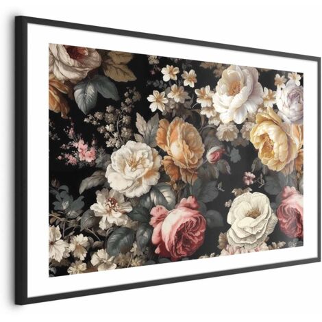 Poster – Bunte Blumen auf schwarzem Hintergrund