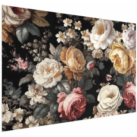 Poster – Bunte Blumen auf schwarzem Hintergrund