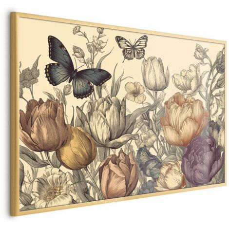 Poster – Bunte Tulpen auf cremefarbenem Hintergrund