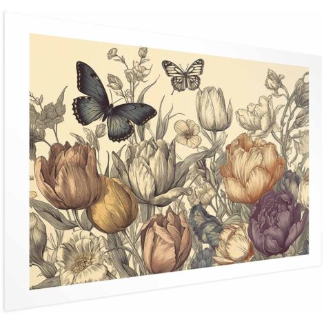Poster – Bunte Tulpen auf cremefarbenem Hintergrund