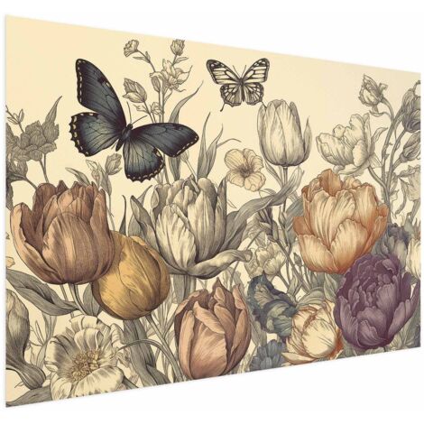 Poster – Bunte Tulpen auf cremefarbenem Hintergrund