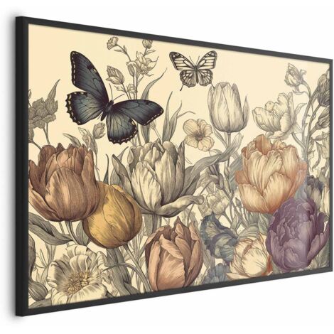 Poster – Bunte Tulpen auf cremefarbenem Hintergrund