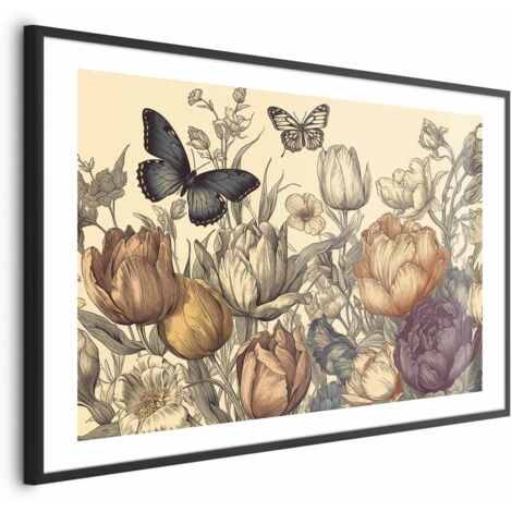 Poster – Bunte Tulpen auf cremefarbenem Hintergrund