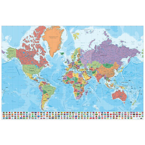 Poster carte politique physique du monde 61 x 91,5 cm – Imprimé sur papier brillant 150 g/m² – Expédition roulée – Grupo Erik