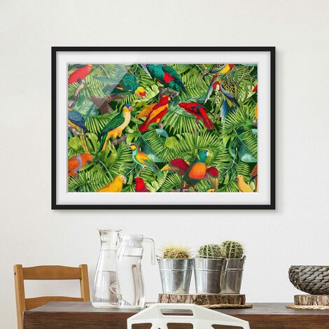 Poster con cornice - Colorato collage - Parrot In The Jungle