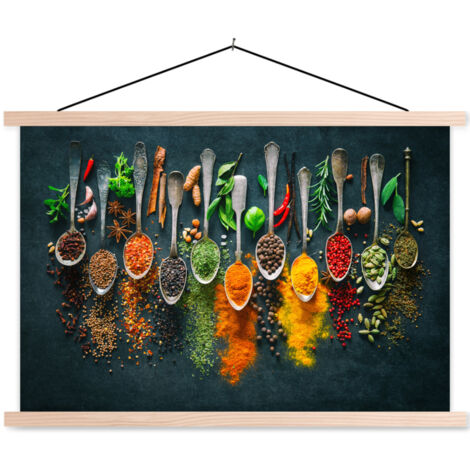 POSTER CON CORNICE MAGNETICA Erbe - Spezie - Cucchiai 60x40 cm