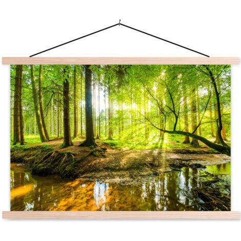 POSTER CON CORNICE MAGNETICA Foresta - Paesaggio - Acqua - Alberi - Sole - Verde - Natura 120x80 cm