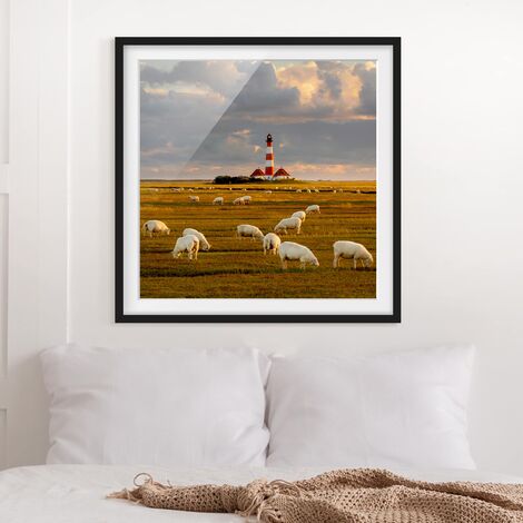 Adesivo murale North Sea Lighthouse With Sheep Herd