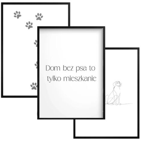 Poster con immagini da parete in cornice nera, set per soggiorno, cuccia per cani