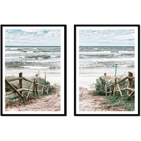 PÓSTER CON MARCO 53x73cm Díptico Conjunto de 2 cuadros Boho Playa Mar P2145