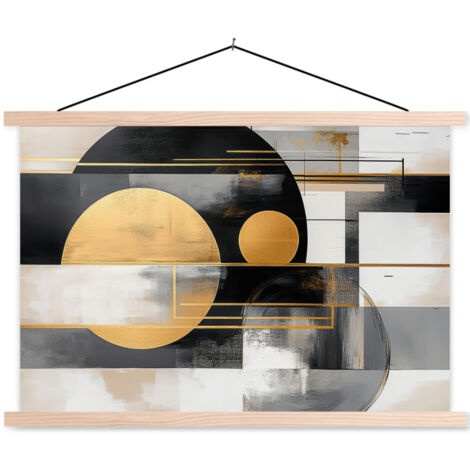 PÓSTER CON MARCO MAGNÉTICO Abstracto - Oro - Plata - Formas - Estética - Moderno 60x40