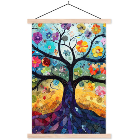 PÓSTER CON MARCO MAGNÉTICO Arte - Árbol de la vida - Flores - Hippie 60x90