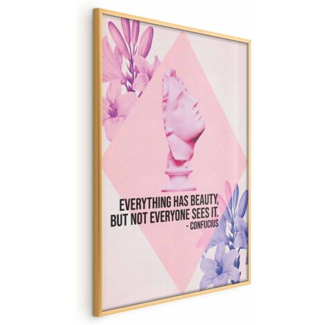 Poster - Confucio sulla bellezza - busto rosa con fiori e una citazione