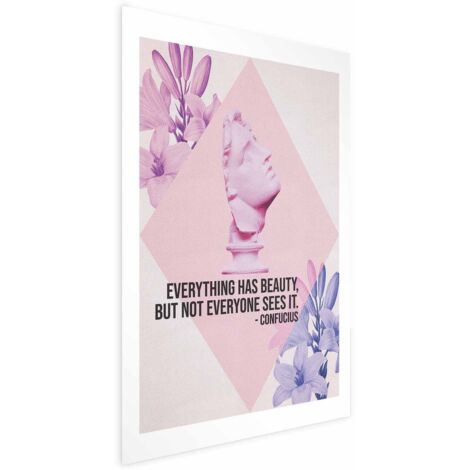 Poster - Confucio sulla bellezza - busto rosa con fiori e una citazione