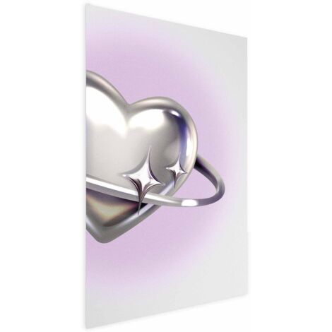 Poster - Cuore Cosmico - un cuore d'argento con un anello su sfondo viola