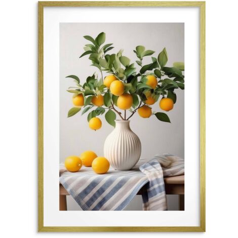 Poster da cucina con limoni, decorazione murale per la sala da pranzo con cornice dorata