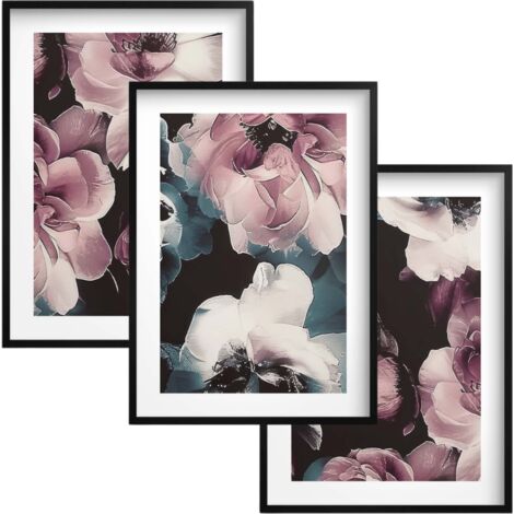 Poster da parete con cornice nera e fiori, set da camera da letto