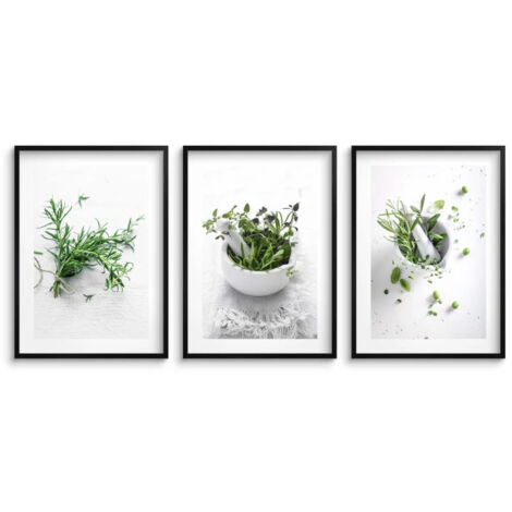 Poster da parete Quadri da parete con cornice nera Set da cucina Erbe aromatiche