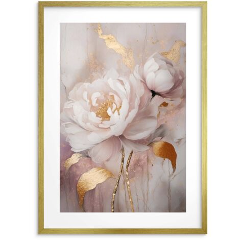 Póster de pared rosa y dorado para una sala de estar glamurosa