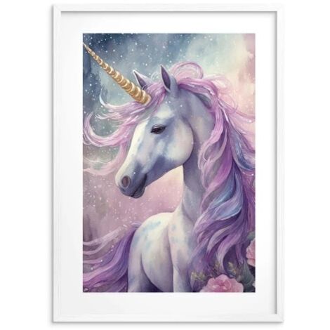 Póster decorativo con marco blanco de caballo para habitación de niña 50x70