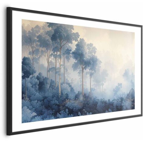 Poster – Ein Wald in nebligen Blautönen