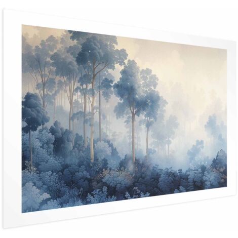 Poster – Ein Wald in nebligen Blautönen