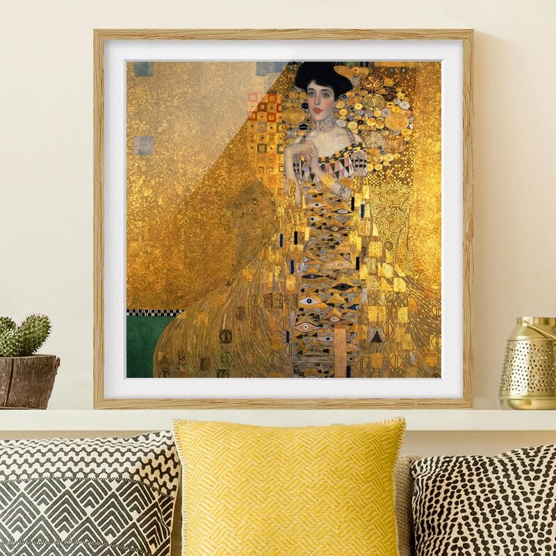 Micasia - Poster encadré - Gustav Klimt - Portrait Of Adele Bloch-Bauer i Dimension HxL: 30cm x 30cm, Couleur cadre: Chêne