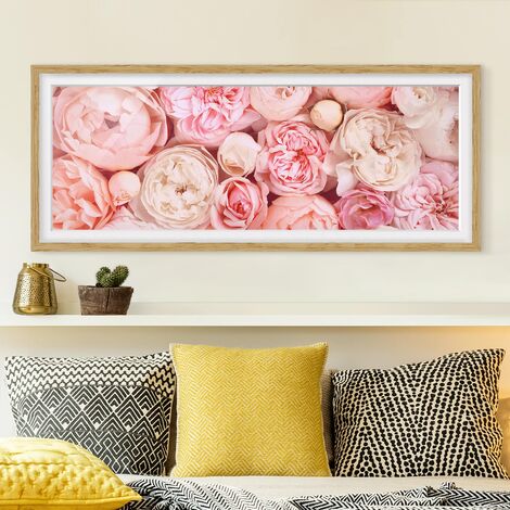 Poster encadré - Roses Rose Coral Shabby - Panorama Paysage